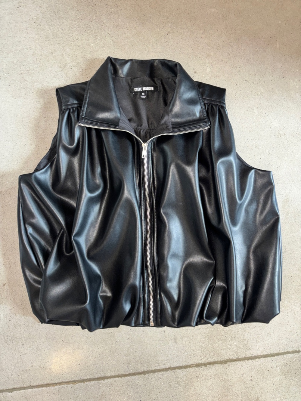 Steve Madden Black Faux Leather Bubble Vest Jacket